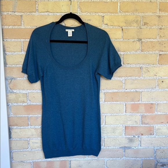 White & Warren Blue Short Sleeve Sweater - Picture 1 of 3